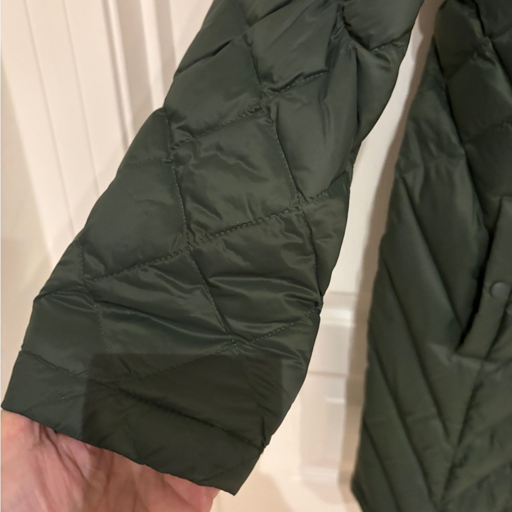 J‎ Jill Quilted Down Coat Women Large Green Puffer Field Jacket Long Barn Fall - Picture 3 of 9